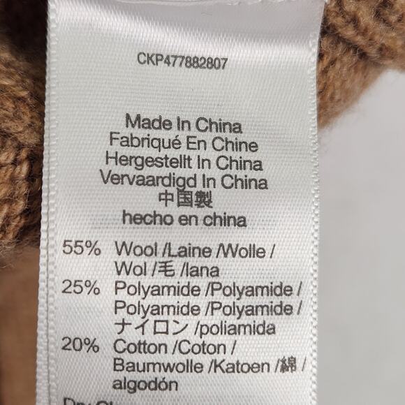 Madewell Tipped V-Neck Oversized Sweater in Tan With Blue V-Neck SZ SM Wool Blnd - Picture 11 of 13